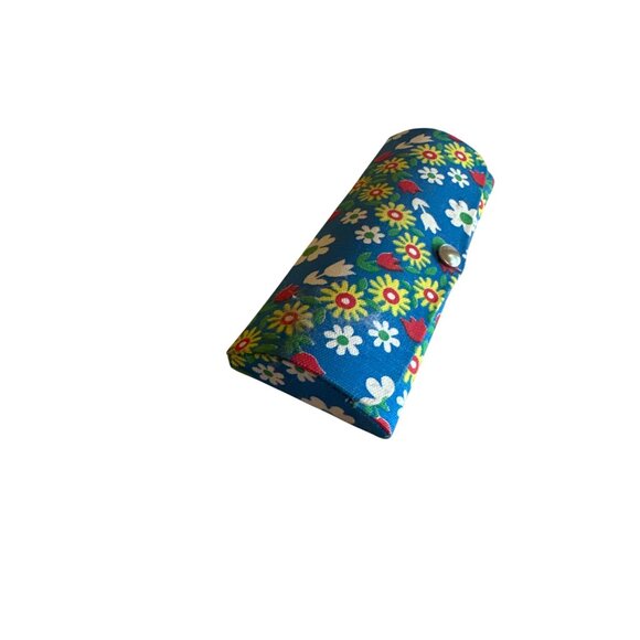Floral Print Glasses Case With Snap Closure & Black Interior Vintage 70s - Picture 2 of 4
